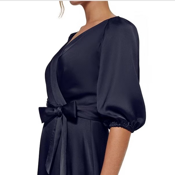 DNKY by Donna Karan 3/4 balloon sleeve v neck faux wrap gown - Picture 3 of 11